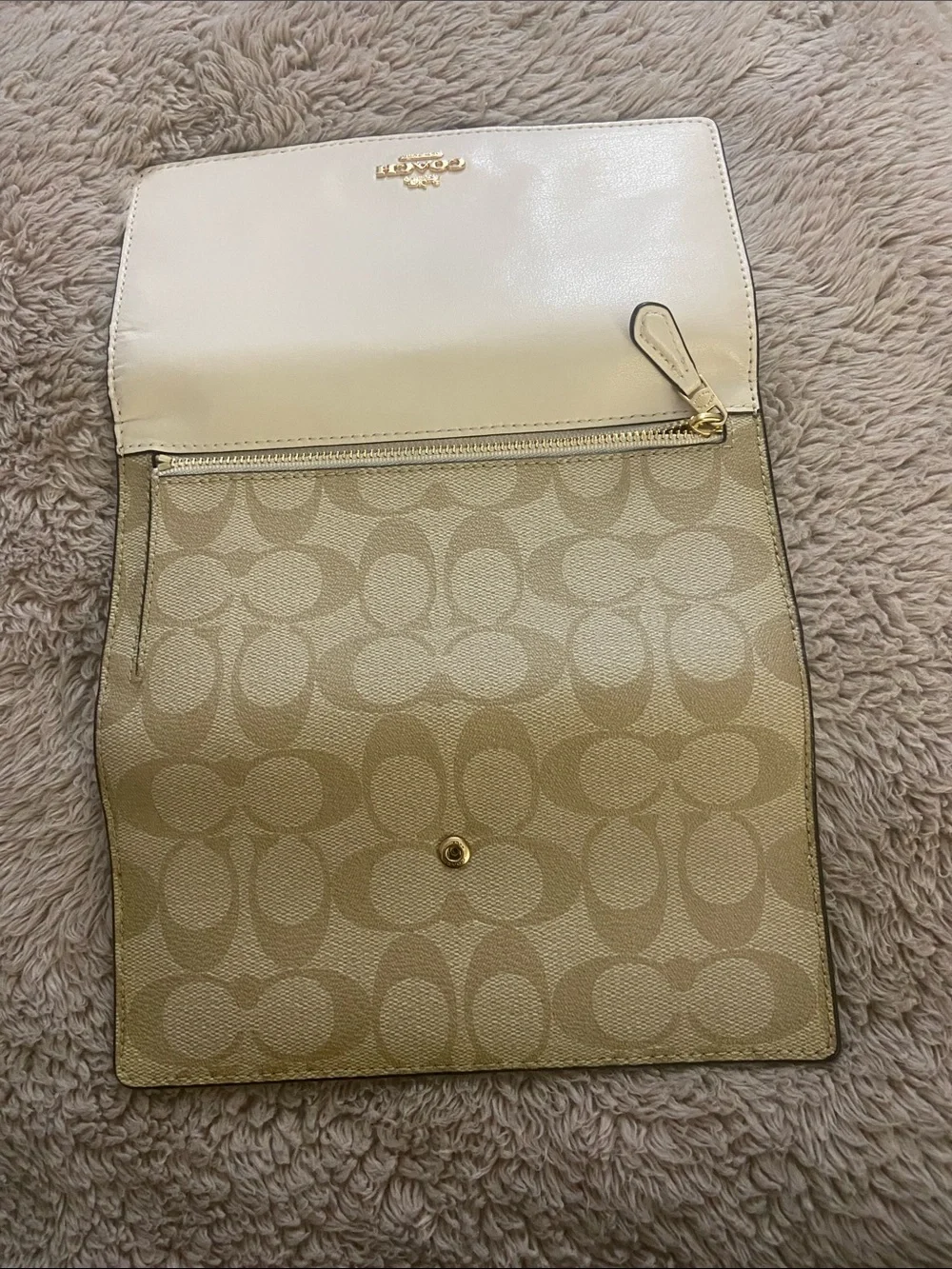 Coach Cream Leather and Tan Signature Continental Wallet